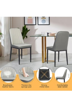 ALMUFARREJ Modern Faux Leather Dining Chair, High Back with Soft Seat, Metal Side Legs, Grey, 44 x 40 x 90 cm, Ideal for Kitchen, Dining Room, Living Room and Vanity Table  - Image 5