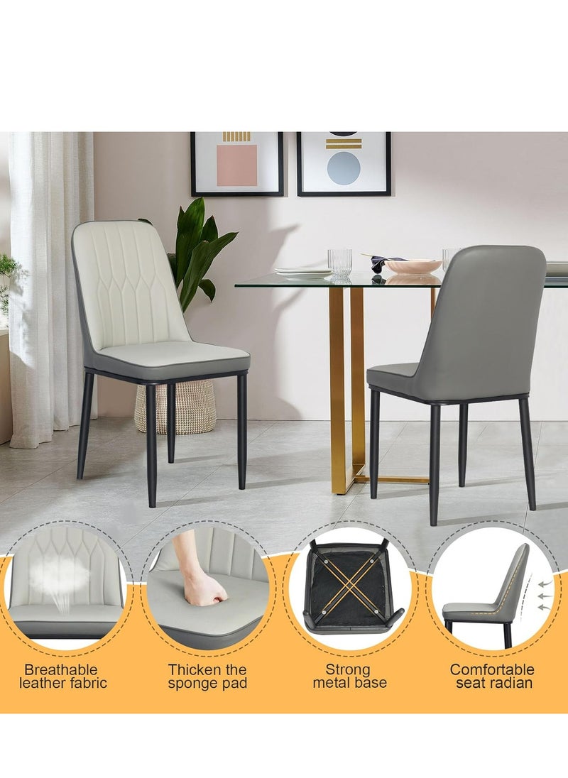 ALMUFARREJ Modern Faux Leather Dining Chair, High Back with Soft Seat, Metal Side Legs, Grey, 44 x 40 x 90 cm, Ideal for Kitchen, Dining Room, Living Room and Vanity Table  - Image 5