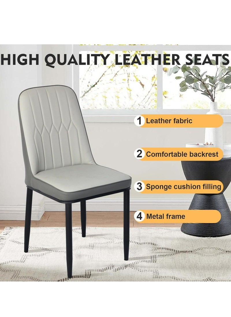 ALMUFARREJ Modern Faux Leather Dining Chair, High Back with Soft Seat, Metal Side Legs, Grey, 44 x 40 x 90 cm, Ideal for Kitchen, Dining Room, Living Room and Vanity Table  - Image 4