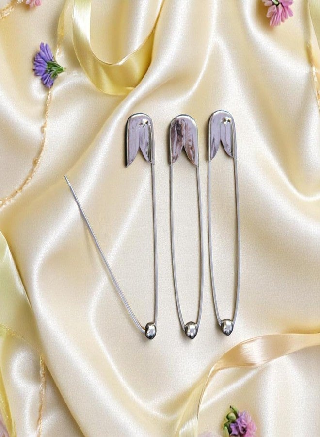 Accessher Silver Plated Shiny Stainless Steel Material Safety Pins/Metallic Saree/Hijab Pins with Secured Closure for Women and Girls Pack of 6 (72 Pcs) - Image 4