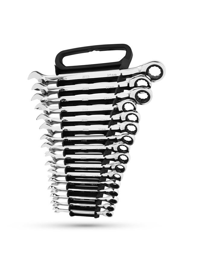 Jaeger 16pc MM/Metric TIGHTSPOT 90-Tooth Ratcheting Combination Wrench Set With Lock-In Rack - Metric SET With Ratchet Speed Wrenches And A Lock-In Rack Case - Image 1