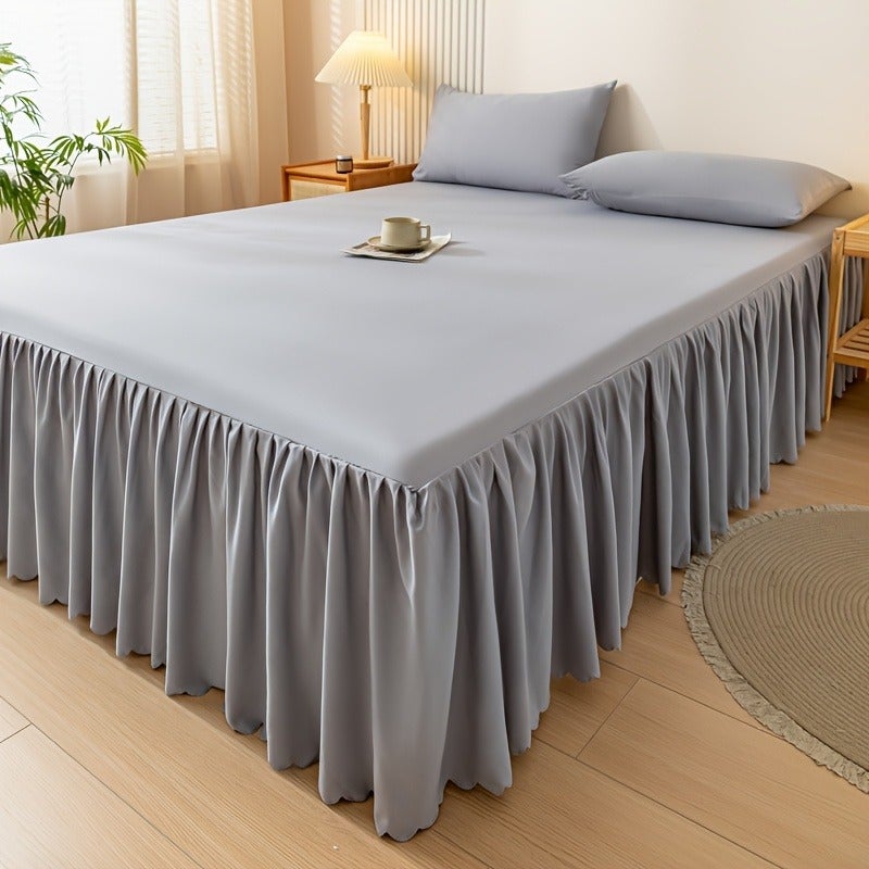 [10 Colors Available] 1pc Modern Style Elastic Perfect Bedspread with Lace, Non-Slip, Dust-Proof, Breathable And Beautiful Bed Skirt, Machine Washable, Non-Printed Fabric, Suitable for All Seasons - Hotel-Grade Mattress Protector - Image 1