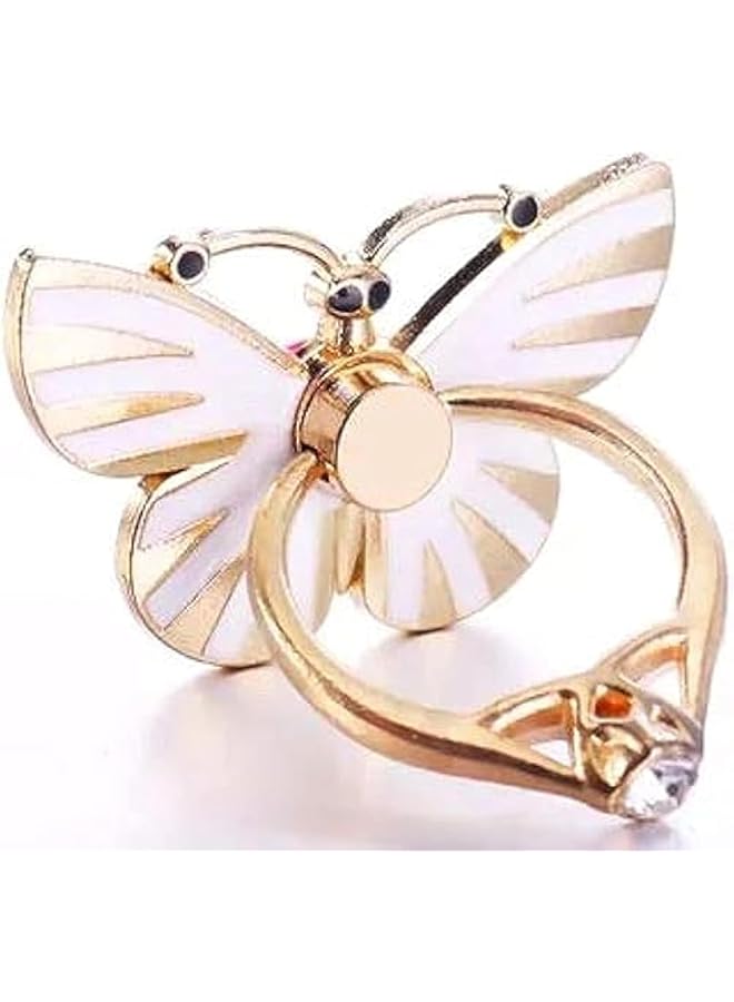 Metal Finger Ring Holder Grip Stand for aLL Mobile Phone/Tablet with 360 Degree(White butterfly)