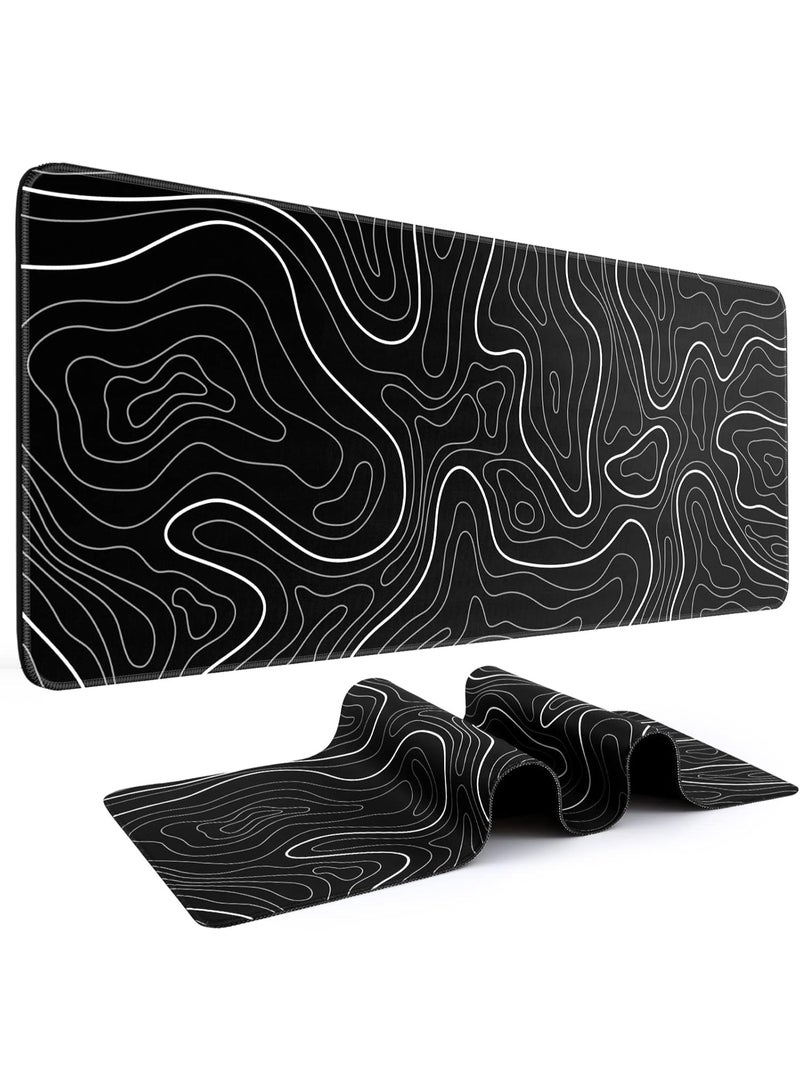 Large Extended Gaming Mouse Pad with Non-Slip Rubber Base – Extra-Wide Office Desk Keyboard & Mouse Pad, Smooth Surface for Precision Control, Stylish Black Base with White Striped Design, Durable and Spill-Resistant - Image 1
