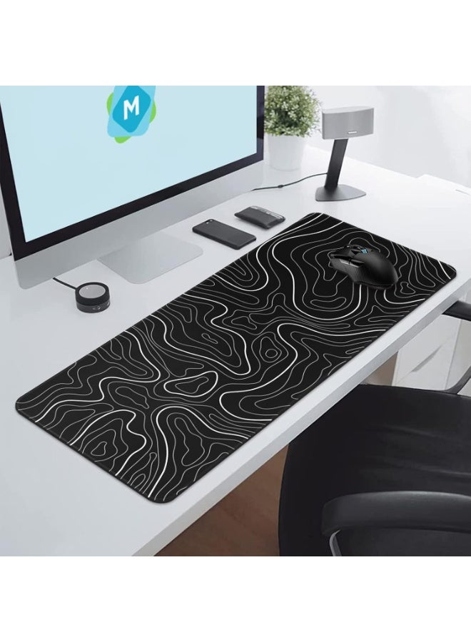 Large Extended Gaming Mouse Pad with Non-Slip Rubber Base – Extra-Wide Office Desk Keyboard & Mouse Pad, Smooth Surface for Precision Control, Stylish Black Base with White Striped Design, Durable and Spill-Resistant - Image 2