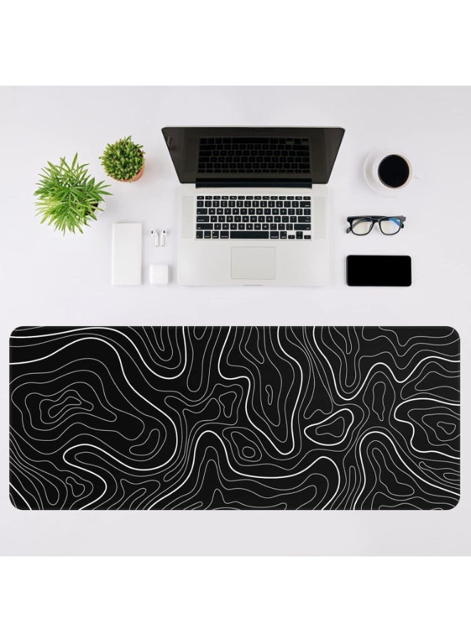 Large Extended Gaming Mouse Pad with Non-Slip Rubber Base – Extra-Wide Office Desk Keyboard & Mouse Pad, Smooth Surface for Precision Control, Stylish Black Base with White Striped Design, Durable and Spill-Resistant - Image 3