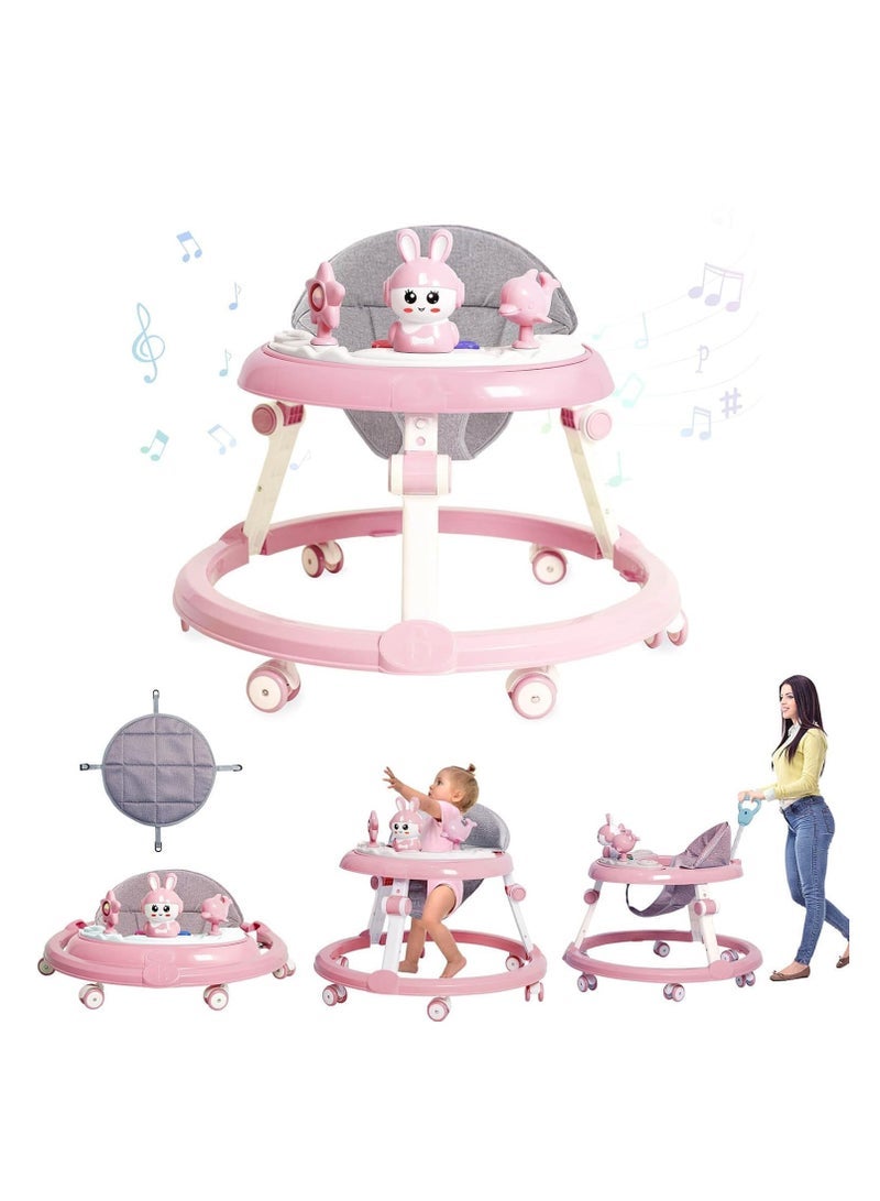 ميكسد مشاية أطفال قابلة للطي مع عجلات - مشاية للأطفال الصغار والبنات من 6 إلى 12 شهرا ، ارتفاعات قابلة للتعديل مع موسيقى قابلة للإزالة ، مسند للقدمين ومقبض دفع - Image 1