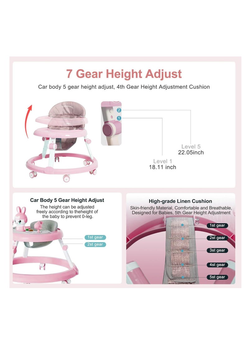 ميكسد مشاية أطفال قابلة للطي مع عجلات - مشاية للأطفال الصغار والبنات من 6 إلى 12 شهرا ، ارتفاعات قابلة للتعديل مع موسيقى قابلة للإزالة ، مسند للقدمين ومقبض دفع - Image 5