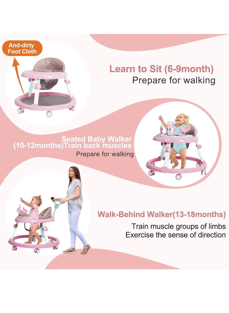 ميكسد مشاية أطفال قابلة للطي مع عجلات - مشاية للأطفال الصغار والبنات من 6 إلى 12 شهرا ، ارتفاعات قابلة للتعديل مع موسيقى قابلة للإزالة ، مسند للقدمين ومقبض دفع - Image 4