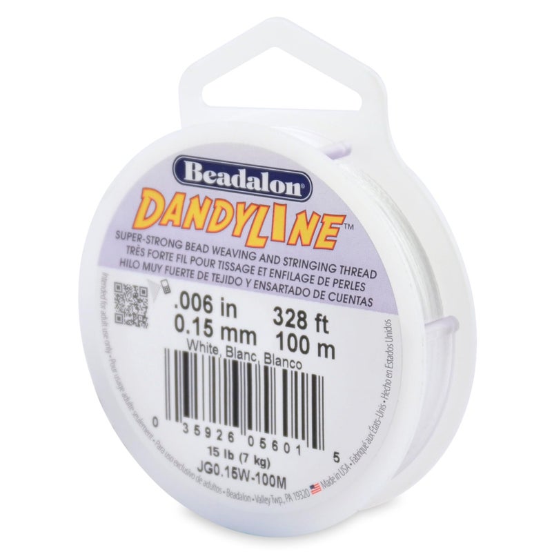 Beadalon Dandyline Bead Weaving & Stringing Thread, 0.15 mm / .006 in, White, 100 m - Image 1