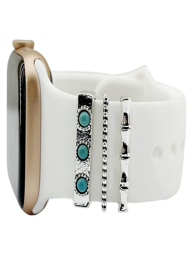 Tomcrazy 3PCS/Set Watch Band Charms Compatible with Apple Watch Series 10 9 8 7 6 5 4 3 2 1 iWatch Band Strap Loops, Vintage Simulated Turquoise Decorative Ring (06) - Image 1