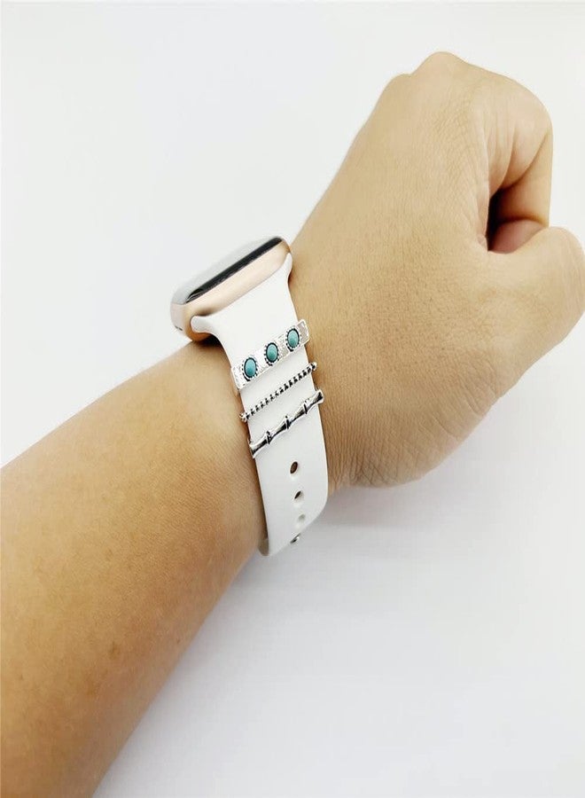 Tomcrazy 3PCS/Set Watch Band Charms Compatible with Apple Watch Series 10 9 8 7 6 5 4 3 2 1 iWatch Band Strap Loops, Vintage Simulated Turquoise Decorative Ring (06) - Image 5