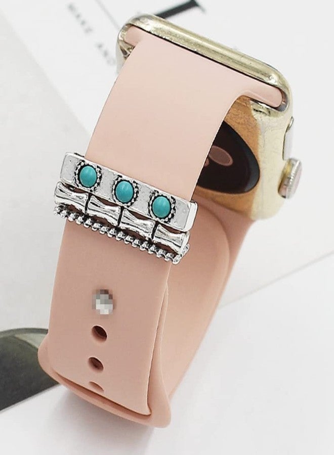 Tomcrazy 3PCS/Set Watch Band Charms Compatible with Apple Watch Series 10 9 8 7 6 5 4 3 2 1 iWatch Band Strap Loops, Vintage Simulated Turquoise Decorative Ring (06) - Image 4