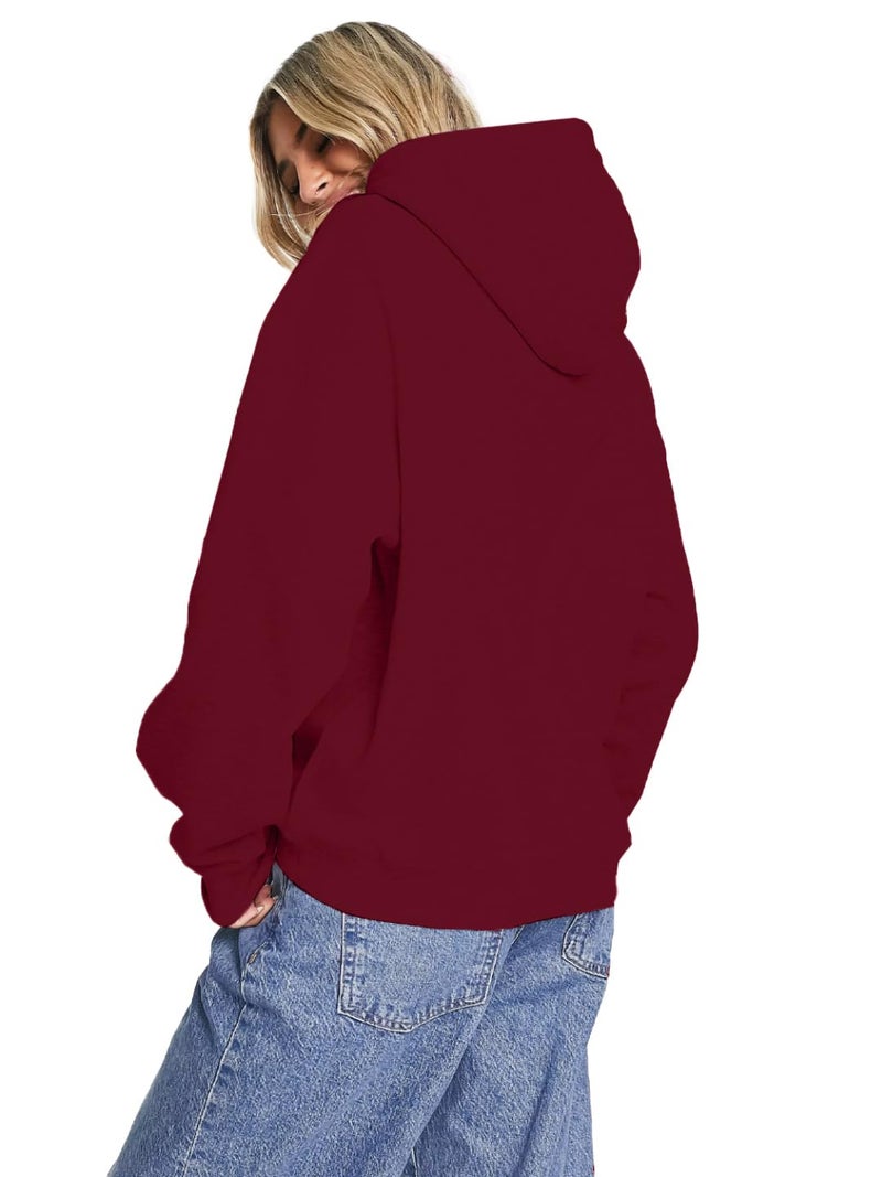 LEOTUDE Women's Loopknit Loose Fit Full Sleeve Hooded Neck Sweatshirt (W88|MSTD|BLK|MRN_P_Maroon_2XL) - Image 2