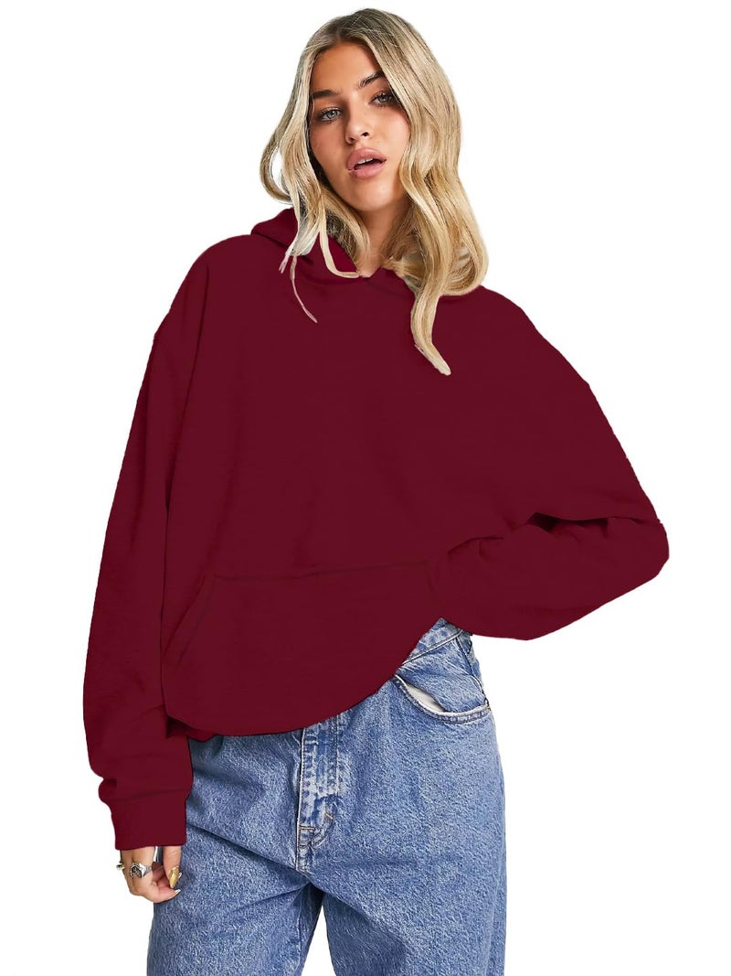 LEOTUDE Women's Loopknit Loose Fit Full Sleeve Hooded Neck Sweatshirt (W88|MSTD|BLK|MRN_P_Maroon_2XL) - Image 1