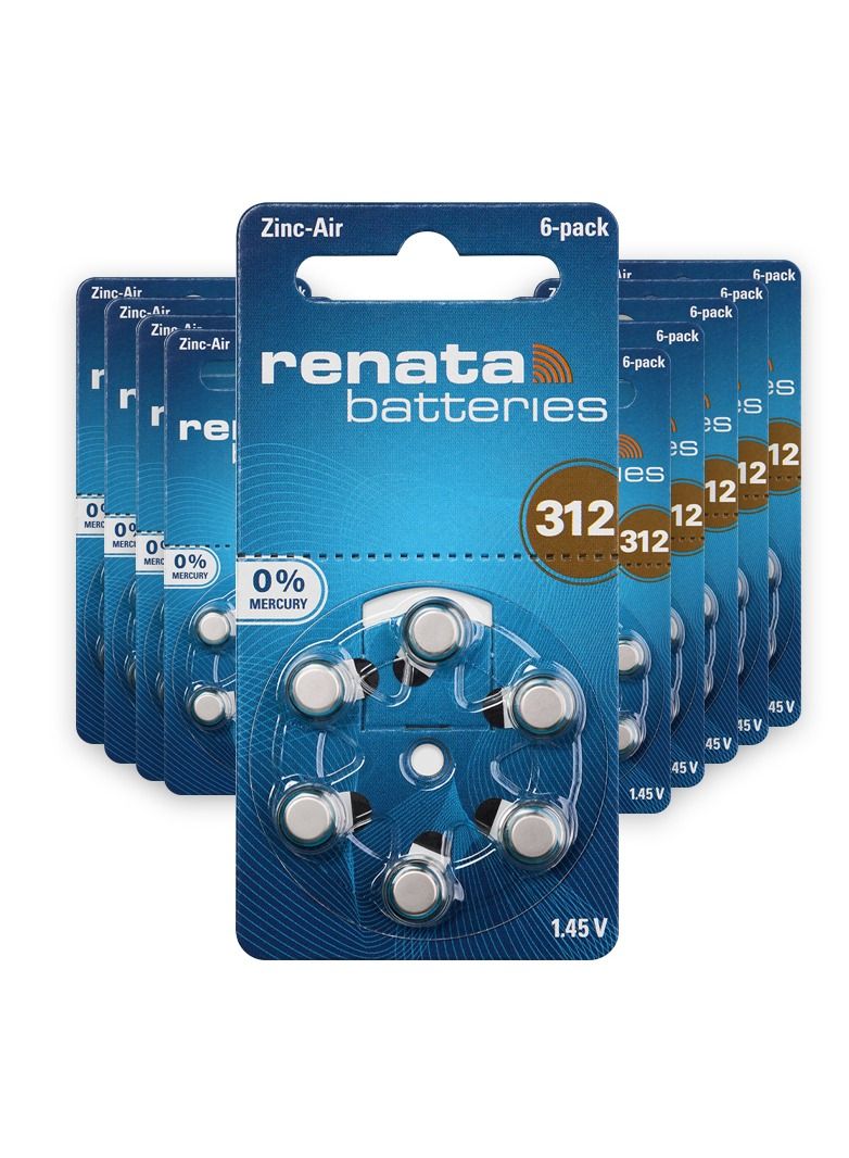 Renata 60-Pieces Renata (Size 312) Hearing Aid 1.45V Zinc-Air 0% Mercury Batteries  - Image 1