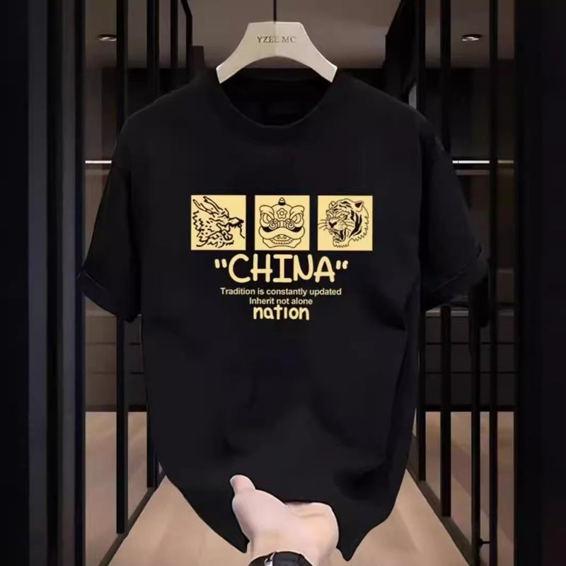 Summer Printed Short-Sleeved T-Shirt Men'S Japanese Style Loose All-Match Half-Sleeved Simple Base Shirt Trendy - Image 2