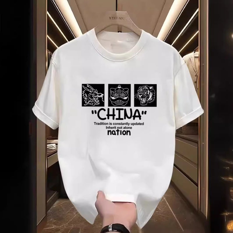 Summer Printed Short-Sleeved T-Shirt Men'S Japanese Style Loose All-Match Half-Sleeved Simple Base Shirt Trendy - Image 4