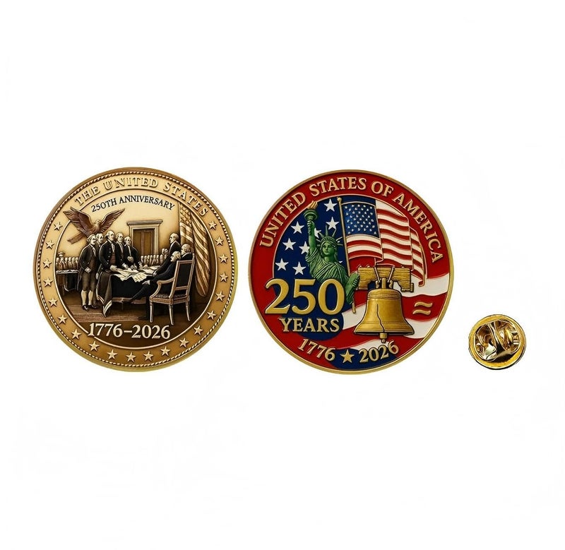 ZENRUIMING 2 Pcs America 250th Birthday Enamel Pins,250 years Anniversary Metal Gold Plated Lapel Pin, 1.4â€³ USA Patriot Collectible Accessories for Patriot's Day Independence Day (Style 3) - Image 1