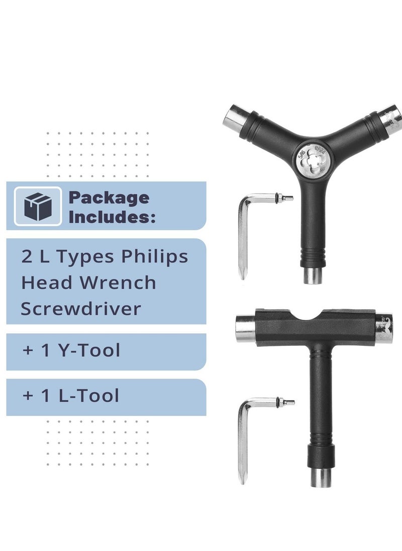 Excefore - All in One Skateboard Tool Kit, Roller skate Tool All in One, Pack of 2, Y and T Tool for Skateboard, Longboard Tool - Image 1