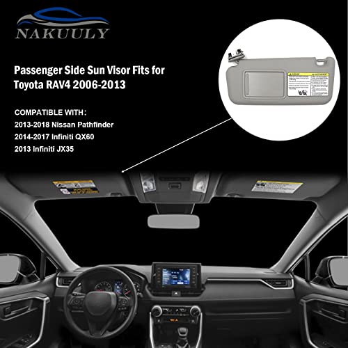 Nakuuly Left Driver Side Sun Visor Gray with Sunroof Compatible with Toyota RAV4 2006 2007 2008 2009 2010 2011 2012 2013 Sunvisor Replaces # 74320-42501-B2 - Image 2