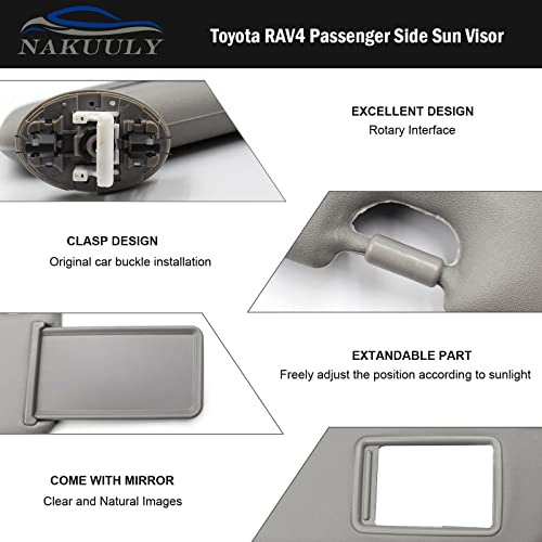 Nakuuly Left Driver Side Sun Visor Gray with Sunroof Compatible with Toyota RAV4 2006 2007 2008 2009 2010 2011 2012 2013 Sunvisor Replaces # 74320-42501-B2 - Image 3