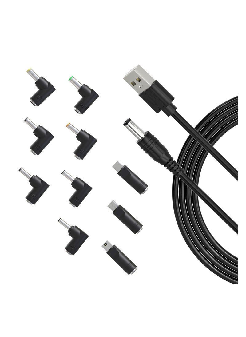 SYOSI - USB to DC 5-V Power Cord Universal DC 5.5x2.1mm Plug Jack Charging Cable with 10 Connector Tips 5.5*2.5, 4.8*1.7, 4.0*1.7, 4.0*1.35, 3.5*1.35, 3.0*1.1, 2.5*0.7, Micro USB, Type-C, Mini USB - Image 1