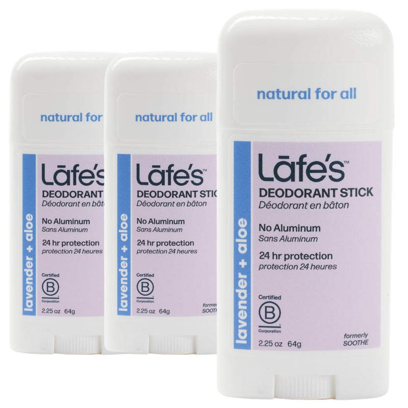 Lafes Natural Deodorant 225oz Aluminum Free Natural Deodorant Stick for Women Men Paraben Free Baking Soda Free with 24Hour Protection Lavender and Aloe 225 Ounce 3Pack