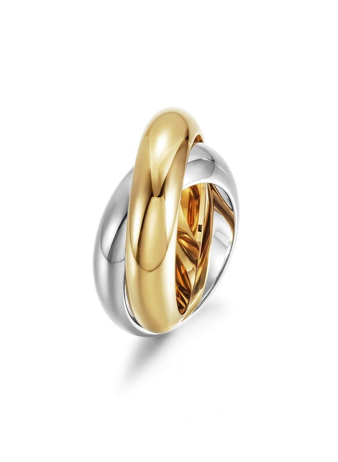 CIUNOFOR Two Tone Chunky Cocktail Ring for Women, Interlocked Gold & Silver Wide Band Statement Ring, Non-Separable Design, Sizes 7 - Image 1