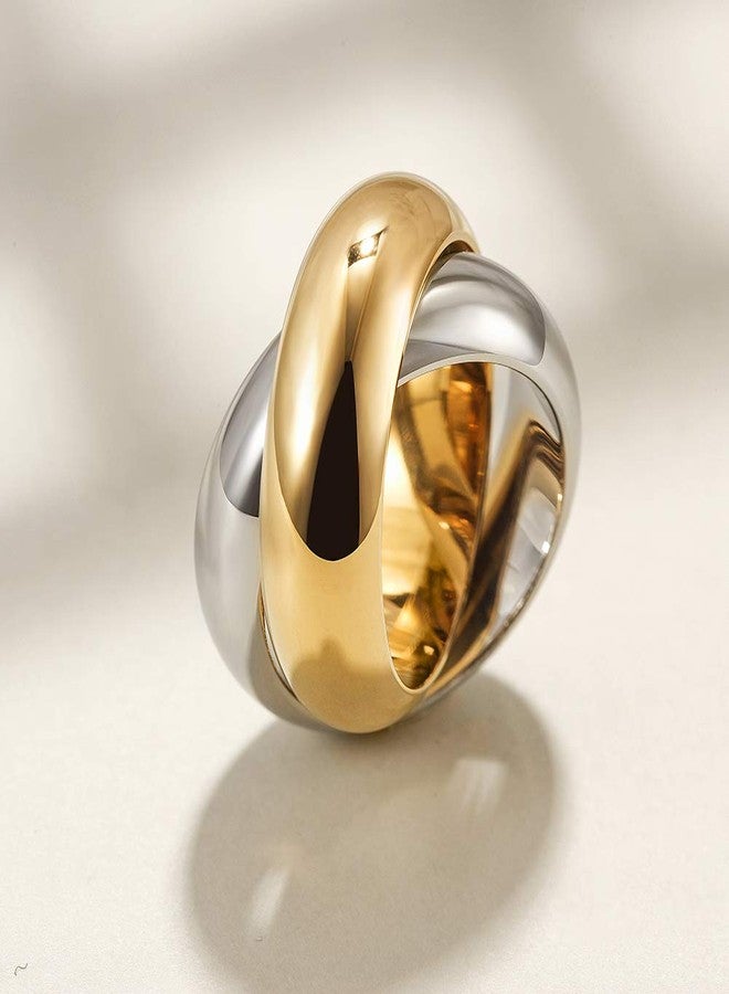 CIUNOFOR Two Tone Chunky Cocktail Ring for Women, Interlocked Gold & Silver Wide Band Statement Ring, Non-Separable Design, Sizes 7 - Image 2