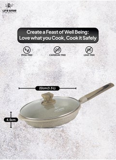 Life Smile 22CM Frying Pan With Lid - 5 Layer Granite Coating with Multiple Hob Compatibility  Heat-Resistant Handle - Induction bottom  - Image 3