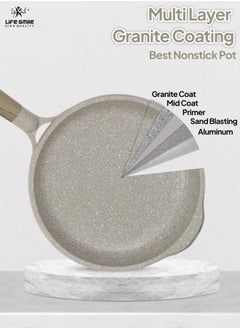 Life Smile 22CM Frying Pan With Lid - 5 Layer Granite Coating with Multiple Hob Compatibility  Heat-Resistant Handle - Induction bottom  - Image 4