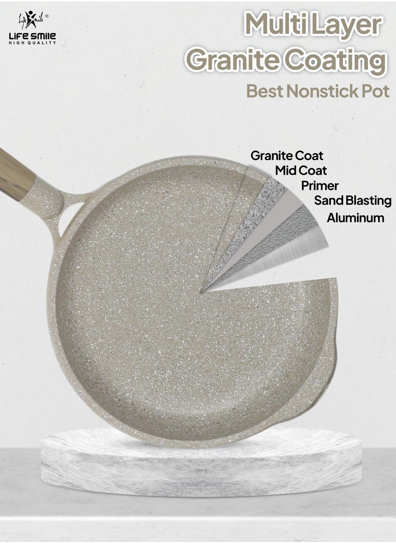 Life Smile 22CM Frying Pan With Lid - 5 Layer Granite Coating with Multiple Hob Compatibility  Heat-Resistant Handle - Induction bottom  - Image 4