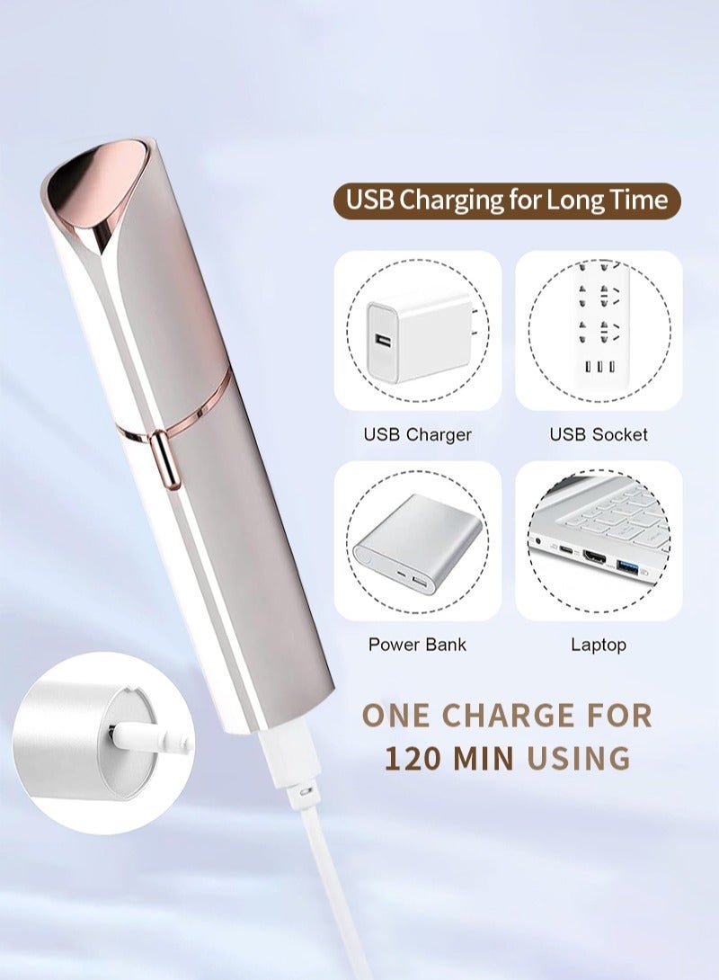 general Facial Hair Removal for Women, Electric Painless Facial Hair Remover for Face, Lip, Chin with USB Rechargeable Included 2 pcs Replacement Heads White - Image 2