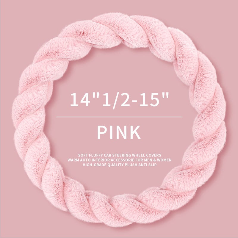 HighnessHwoo Luxury Fluffy Winter Car Steering Wheel Cover for Women Soft Warm Plush Cute Auto Accessories for Vehicle, Sedan, Universal, Fuzzy, Anti Slip, Pink, Standard Size, 14.75-15.15" - Image 3