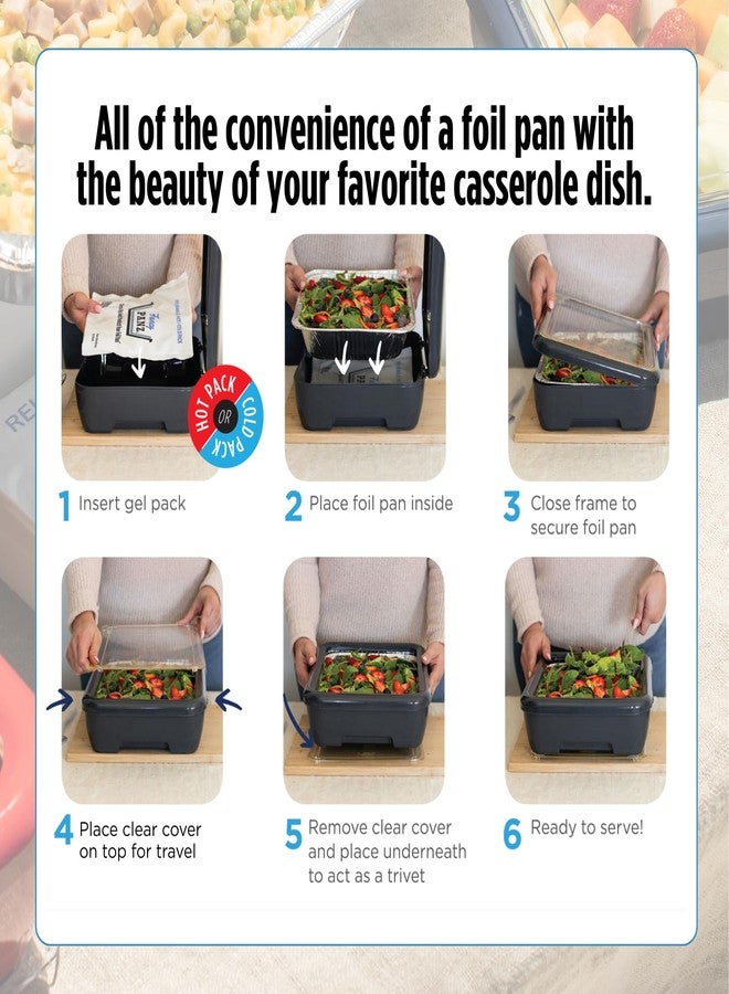 Fancy Panz - Blue Marble Premium Aluminum Foil Pan Carrier with Lid & Hot/Cold Pack - BPA Free, Made in the USA Elevated Food Serving Tray - Portable Casserole Carrier with Lid - Hosting Essentials - Image 3