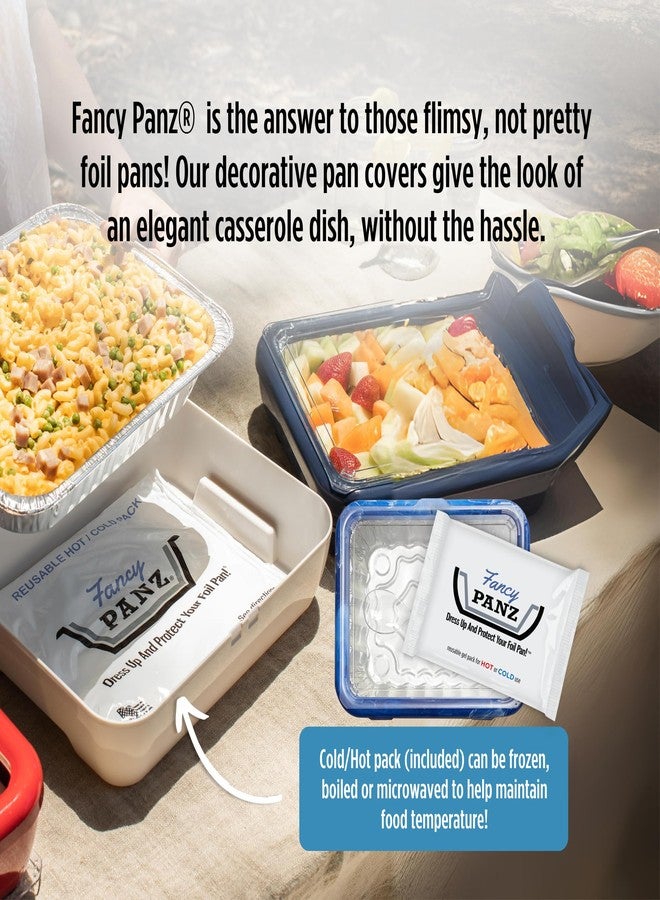 Fancy Panz - Blue Marble Premium Aluminum Foil Pan Carrier with Lid & Hot/Cold Pack - BPA Free, Made in the USA Elevated Food Serving Tray - Portable Casserole Carrier with Lid - Hosting Essentials - Image 2