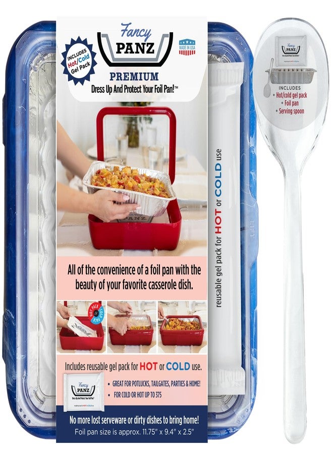 Fancy Panz - Blue Marble Premium Aluminum Foil Pan Carrier with Lid & Hot/Cold Pack - BPA Free, Made in the USA Elevated Food Serving Tray - Portable Casserole Carrier with Lid - Hosting Essentials - Image 1