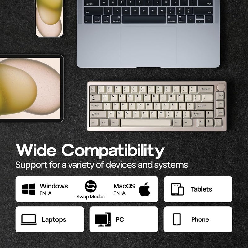 EPOMAKER P65 QMK/VIA Wireless Aluminum Gaming Keyboard, Gasket-Mount, Bluetooth/2.4Ghz/USB(A to C), Hot Swappable, N-key Rollover, for Mac/PC/PS/Xbox (Khaki, Wisteria Linear Switch) - Image 3