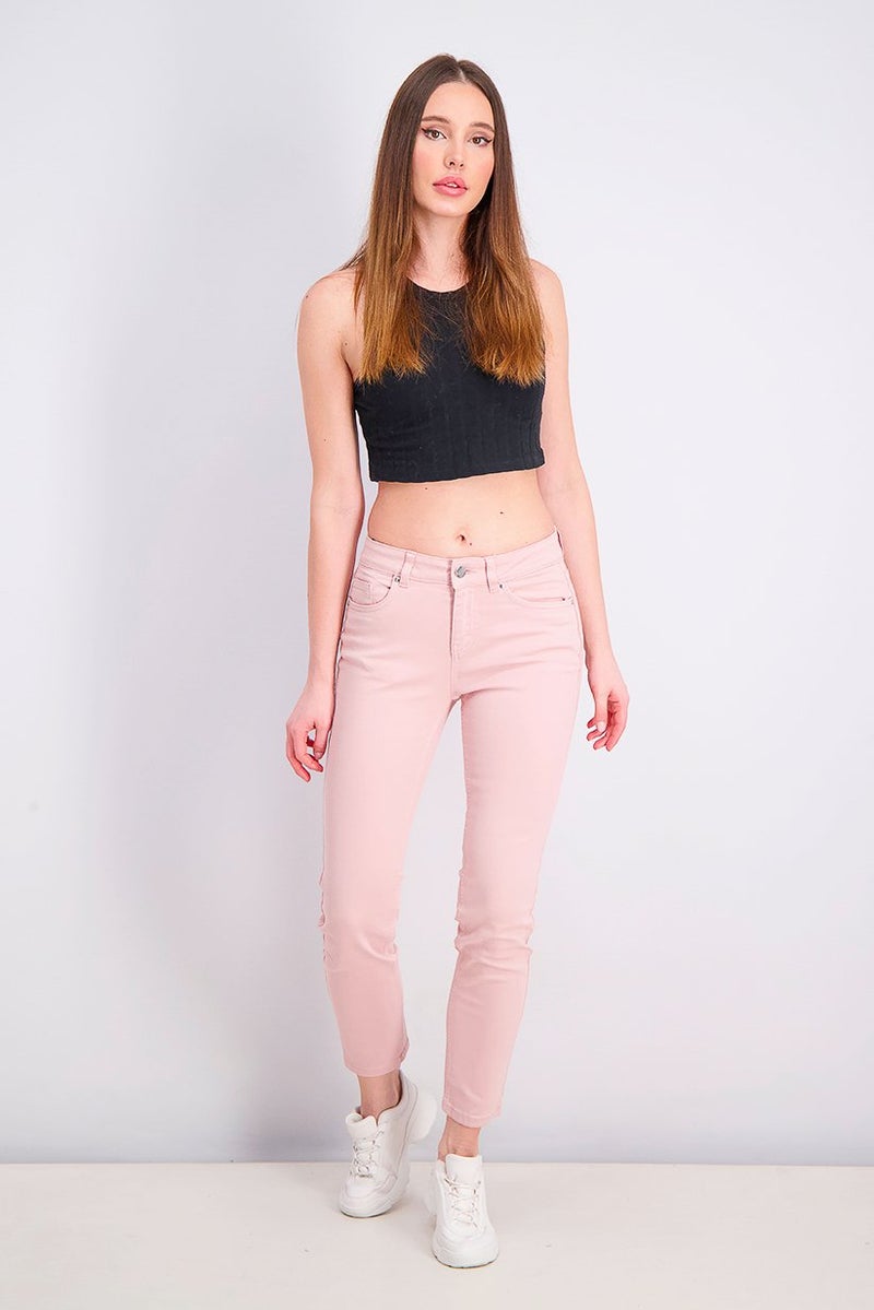Tchibo Women Slim Fit Plain Skinny Pants, Rose - Image 4