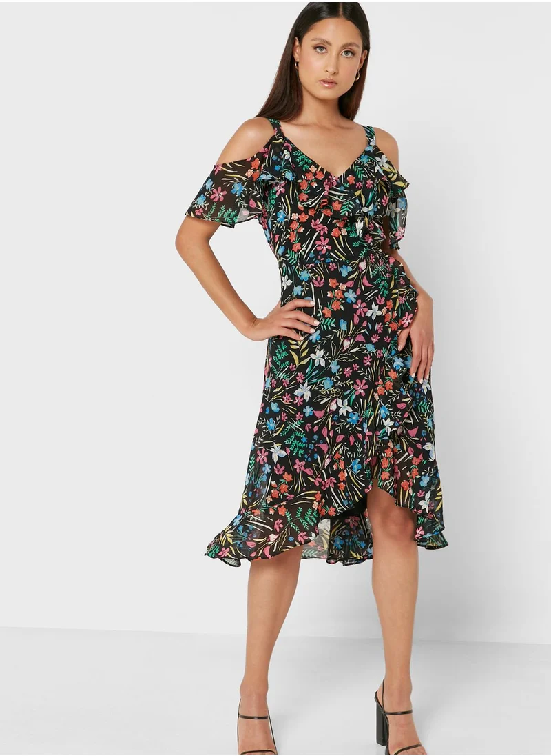 Wallis Petite Ruffle Detail Floral Print Dress