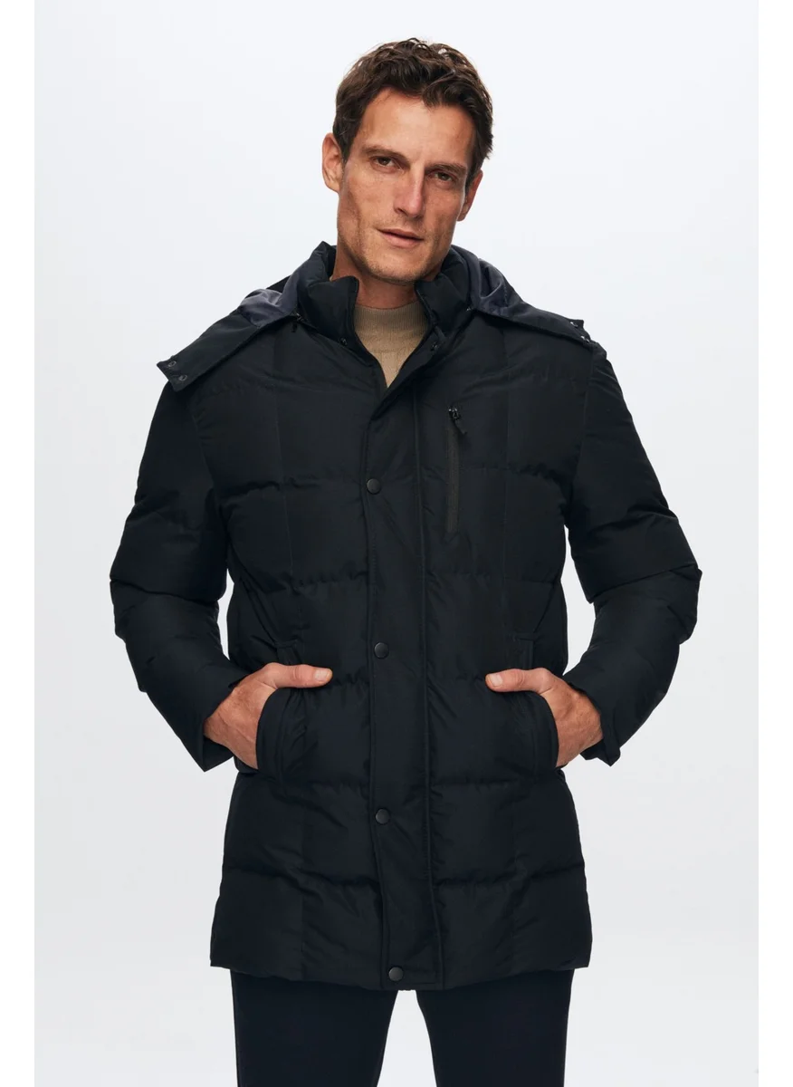 دي أس دامات Regular Fit Navy Blue Windproof Water Repellent Fiber Filled Removable Hooded Winter Coat 1HF07ORT92475