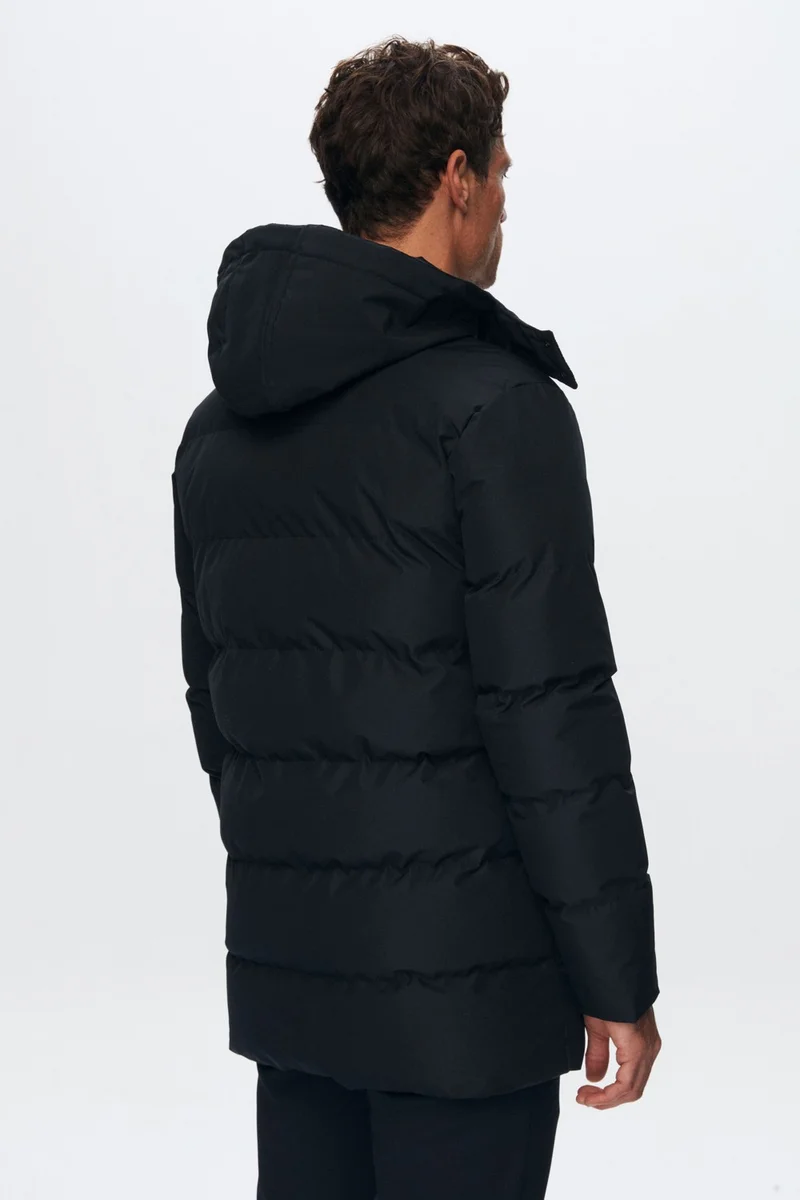 D'S DAMAT Regular Fit Navy Blue Windproof Water Repellent Fiber Filled Removable Hooded Winter Coat 1HF07ORT92475