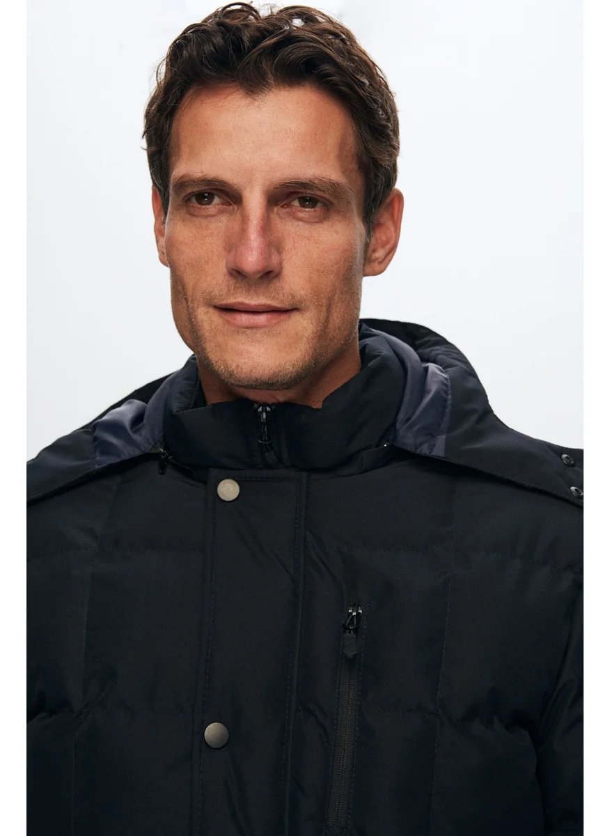 دي أس دامات Regular Fit Navy Blue Windproof Water Repellent Fiber Filled Removable Hooded Winter Coat 1HF07ORT92475