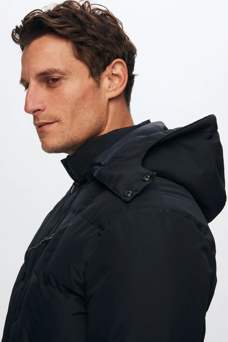 D'S DAMAT Regular Fit Navy Blue Windproof Water Repellent Fiber Filled Removable Hooded Winter Coat 1HF07ORT92475