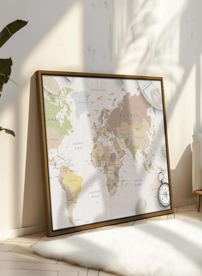 Sea travel things world map composition framed wall art 90x60 