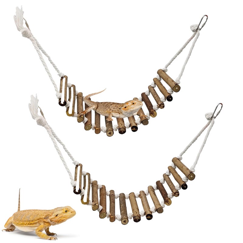 VCEPJH Reptile Bridge for Terrarium 2 Pack Wooden Bearded Dragon Climbing Ladder Hanging Flexible Swing Tank Deor Accessories for Gecko Hermit Crab Chameleons Turtle Lizard Frog - Image 1