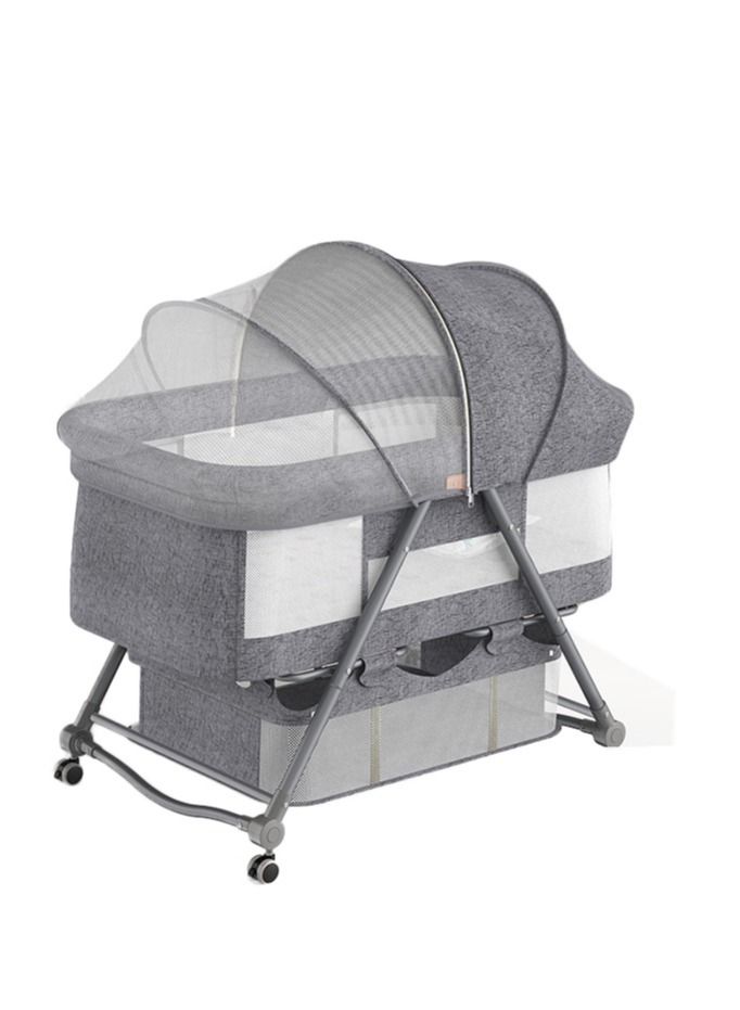 Crib Splice Bed, Baby Bassinet Bed With Large Storage Basket, Foldable Newborn Bedside Sleeper 