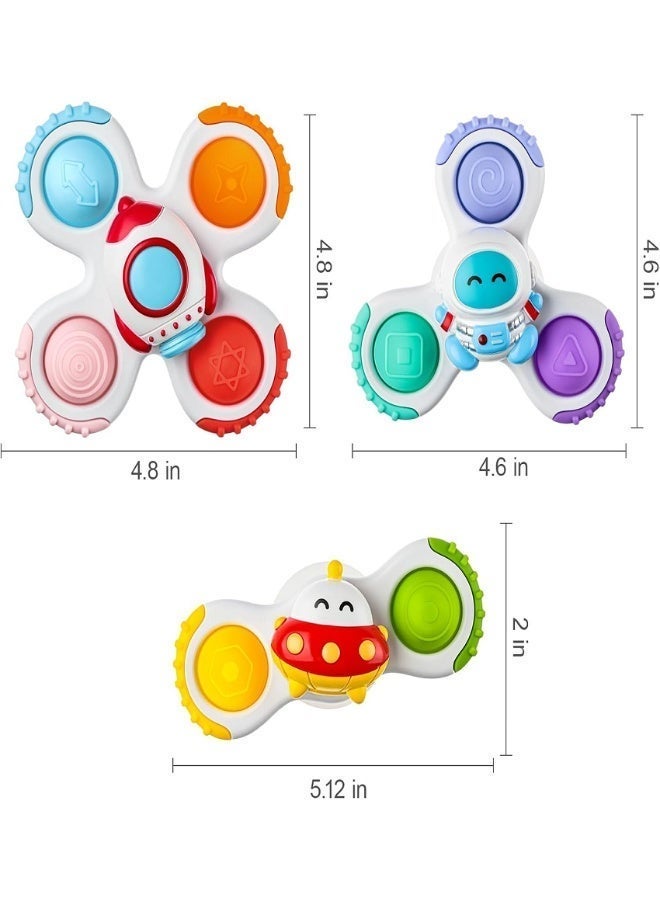 SUZZ 3PCS Suction Cup Spinner Toys for 1 2 Year Old Toddlers Birthday Gift|Spinning Top Baby Bath Toy for Kids|Sensory Airplane Travel Toy for Toddlers Infant - Image 2