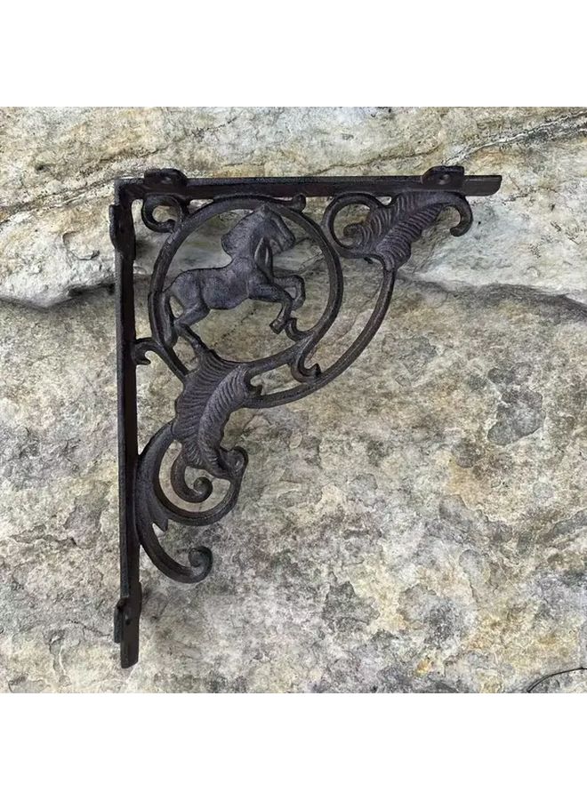 Cast Iron Wall Mounted Shelf Bracket With Ornate Horse Leaf Design For Home Decor - Image 3